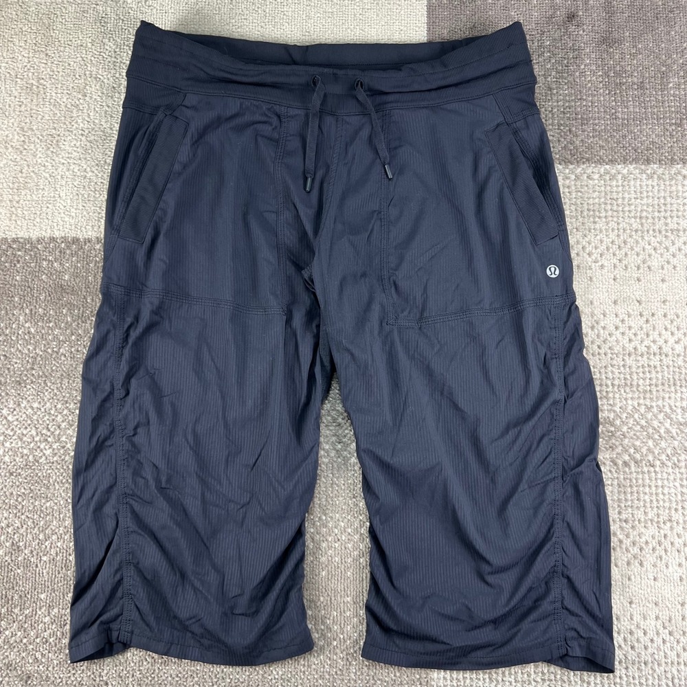 Lululemon Dance Studio Crop Pant Black Ruched Capri Drawstring Size 10